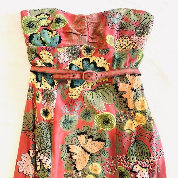 Nanette Lepore dress Women's 6 pink silk strapless fairycore boho floral - Picture 2 of 13